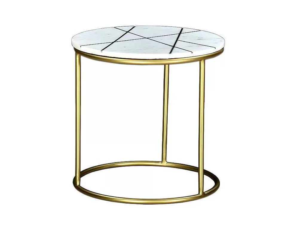 Mesa De Centro*Vente-unique Mesas De Centro Empilhaveis Em Marmore Branco E Metal Dourado - Ornea