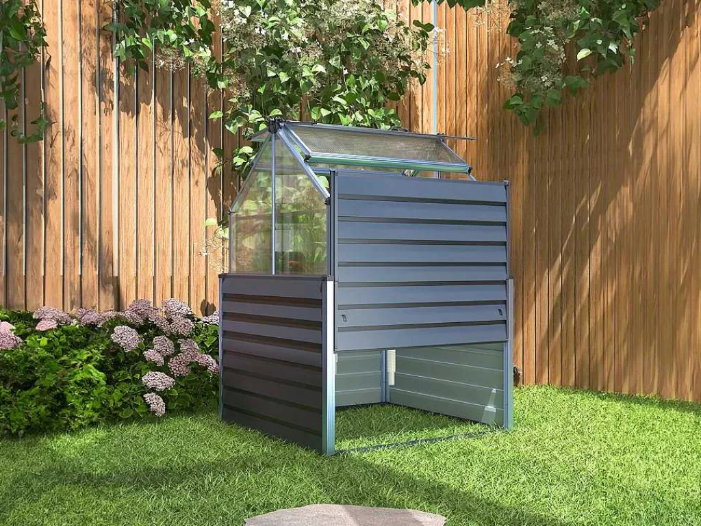 Estufas De Jardim*EXPERTLAND Mini Estufa Em Policarbonato E Estrutura Em Aluminio C120 X L120 X A169 Cm Antracite - Genista
