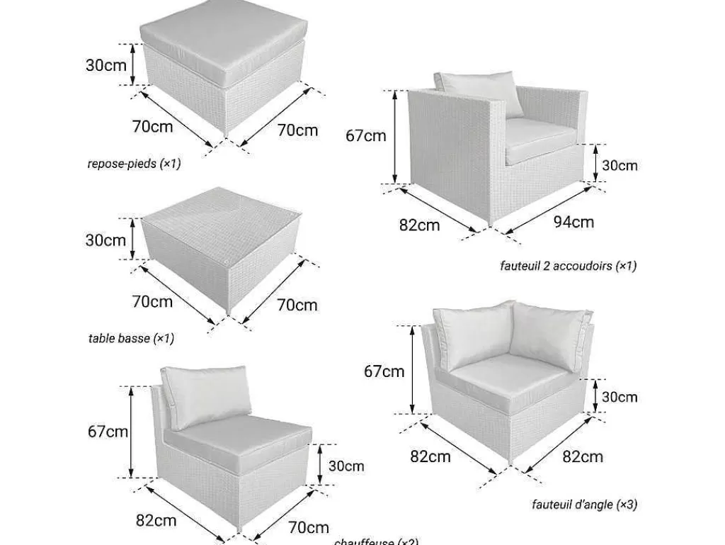 Conjunto Relax De Jardim*Happy Garden Mobiliário De Jardim De Resina Castanha Cargese 7 Lugares - Almofadas De Creme