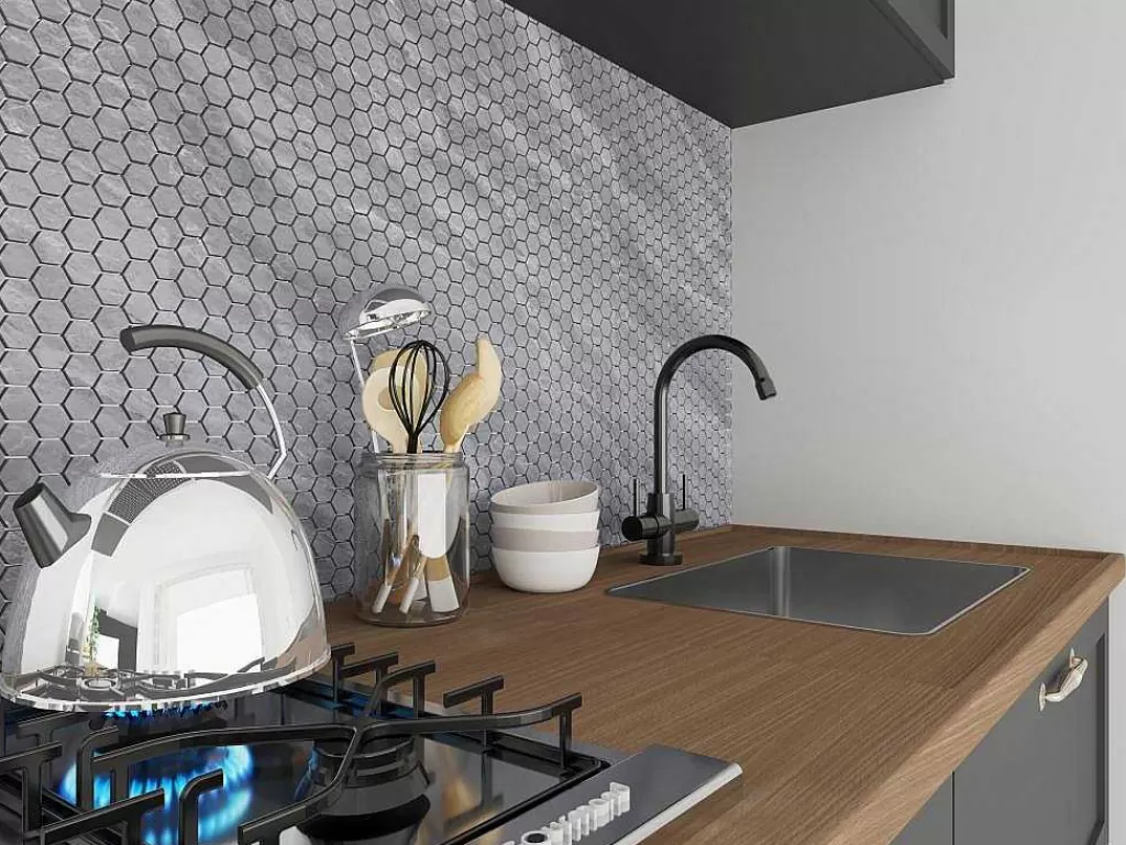 Mosaico*BRICOSOL Mosaico De Chao E De Parede Em Marmore Cinza Antracite Pack De 1 M - Caralis