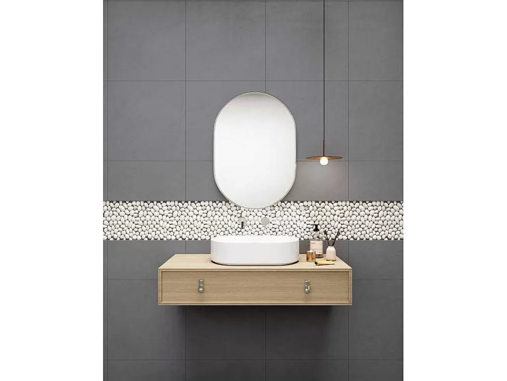 Mosaico*BRICOSOL Mosaico De Chao E Parede Ola Em Seixos Naturais - Creme - Pack De 1 M