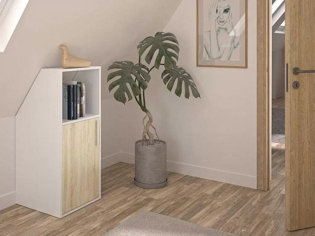 Arrumação E Acessórios De Quarto*Vente-unique Móvel Com Inclinacao 1 Porta E 1 Nicho Branco E Natural - Adezio