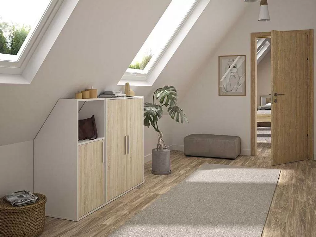 Arrumação E Acessórios De Quarto*Vente-unique Móvel Com Inclinacao 3 Portas E 1 Nicho Branco E Natural - Adezio