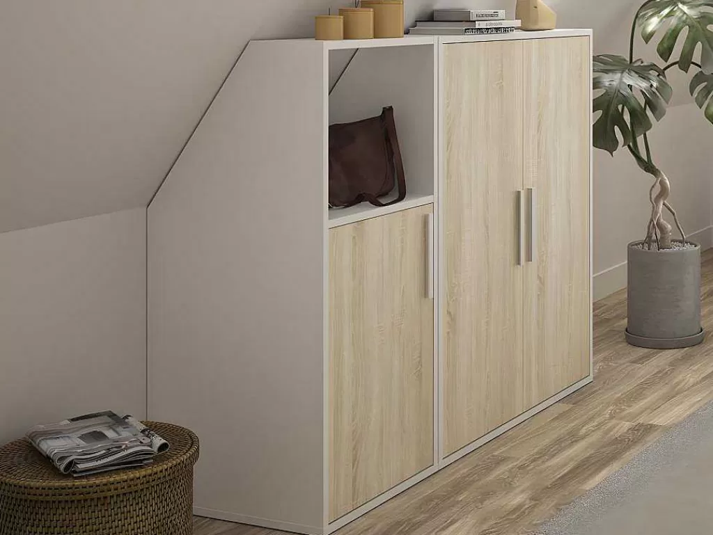 Arrumação E Acessórios De Quarto*Vente-unique Móvel Com Inclinacao 3 Portas E 1 Nicho Branco E Natural - Adezio
