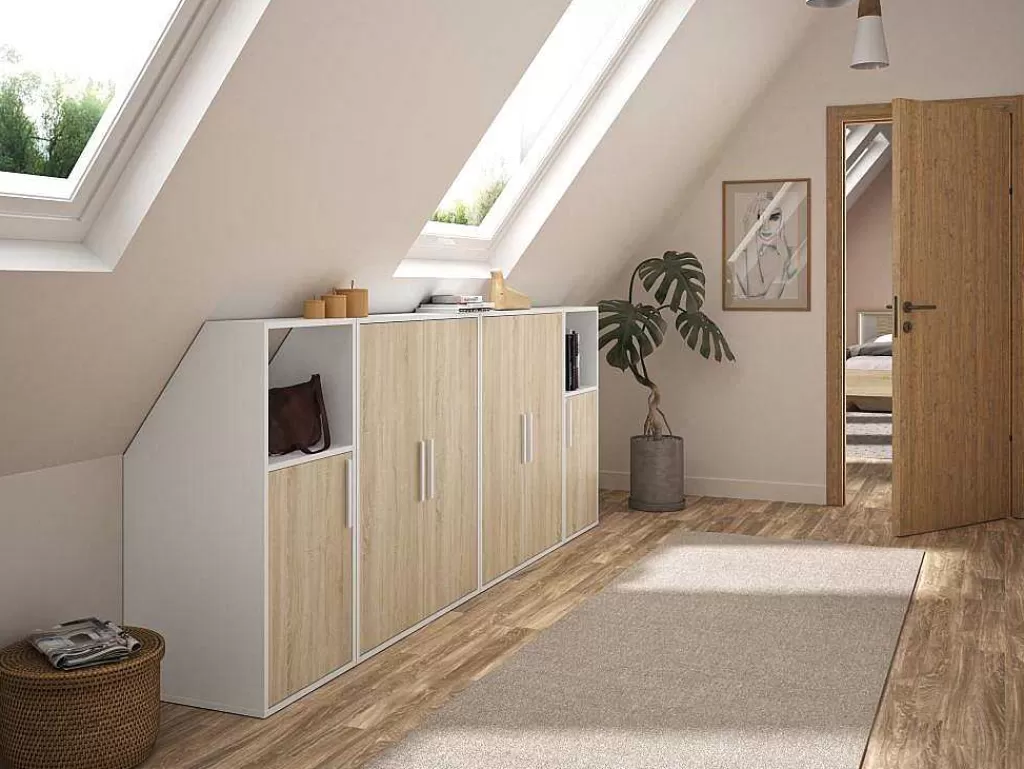 Arrumação E Acessórios De Quarto*Vente-unique Móvel Com Inclinacao 6 Portas E 2 Nichos Branco E Natural - Adezio