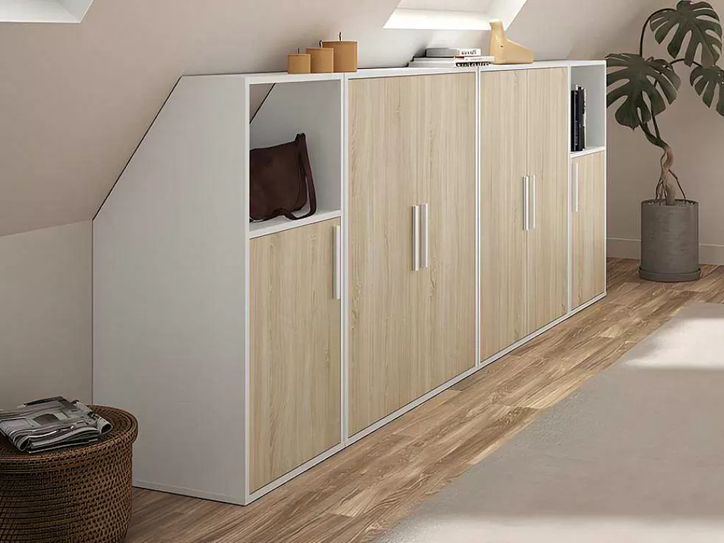 Arrumação E Acessórios De Quarto*Vente-unique Móvel Com Inclinacao 6 Portas E 2 Nichos Branco E Natural - Adezio