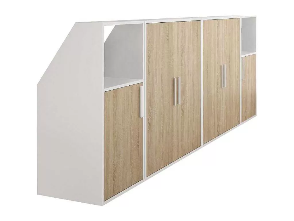 Arrumação E Acessórios De Quarto*Vente-unique Móvel Com Inclinacao 6 Portas E 2 Nichos Branco E Natural - Adezio