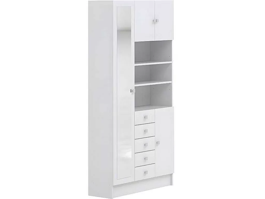 Coluna De Casa De Banho*Vente-unique Móvel Com Varios Espacos De Arrumação E Com Espelho Cor Branco - Muliran