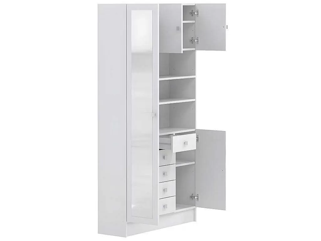 Coluna De Casa De Banho*Vente-unique Móvel Com Varios Espacos De Arrumação E Com Espelho Cor Branco - Muliran