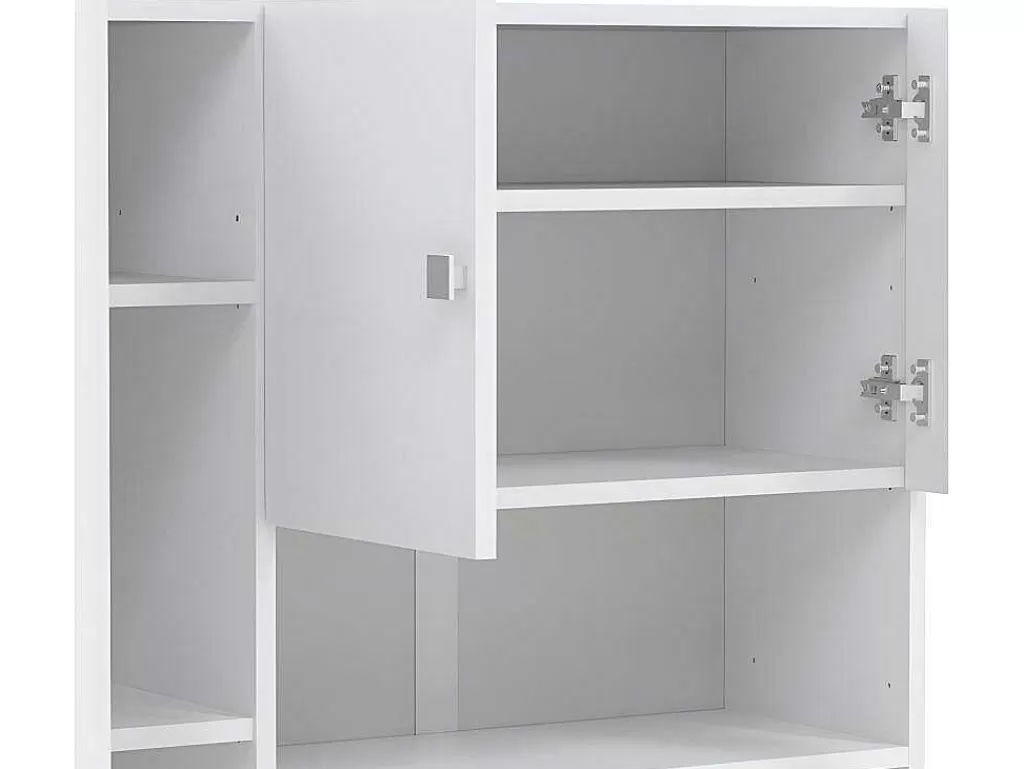 Coluna De Casa De Banho*Vente-unique Móvel Com Varios Espacos De Arrumação E Com Espelho Cor Branco - Muliran
