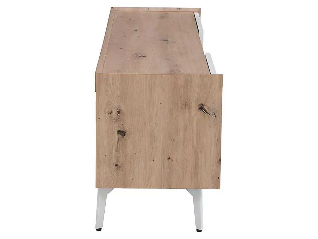 Móvel De Tv*Vente-unique Móvel De 4 Gavetas E 2 Nichos Em Mdf E Metal Lacado A Branco E Natural - Cayana