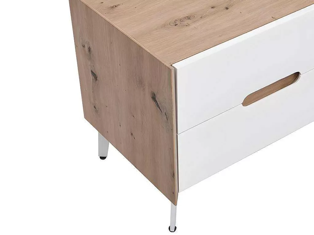 Móvel De Tv*Vente-unique Móvel De 4 Gavetas E 2 Nichos Em Mdf E Metal Lacado A Branco E Natural - Cayana