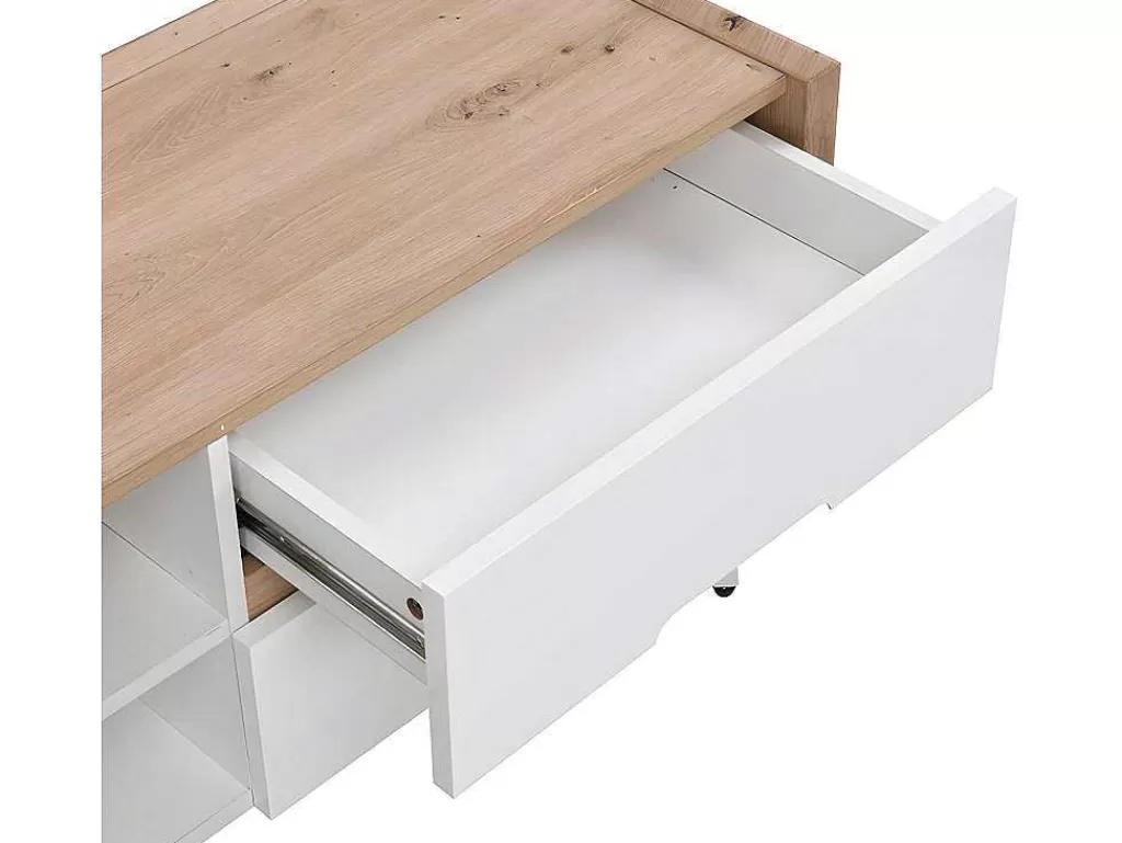 Móvel De Tv*Vente-unique Móvel De 4 Gavetas E 2 Nichos Em Mdf E Metal Lacado A Branco E Natural - Cayana