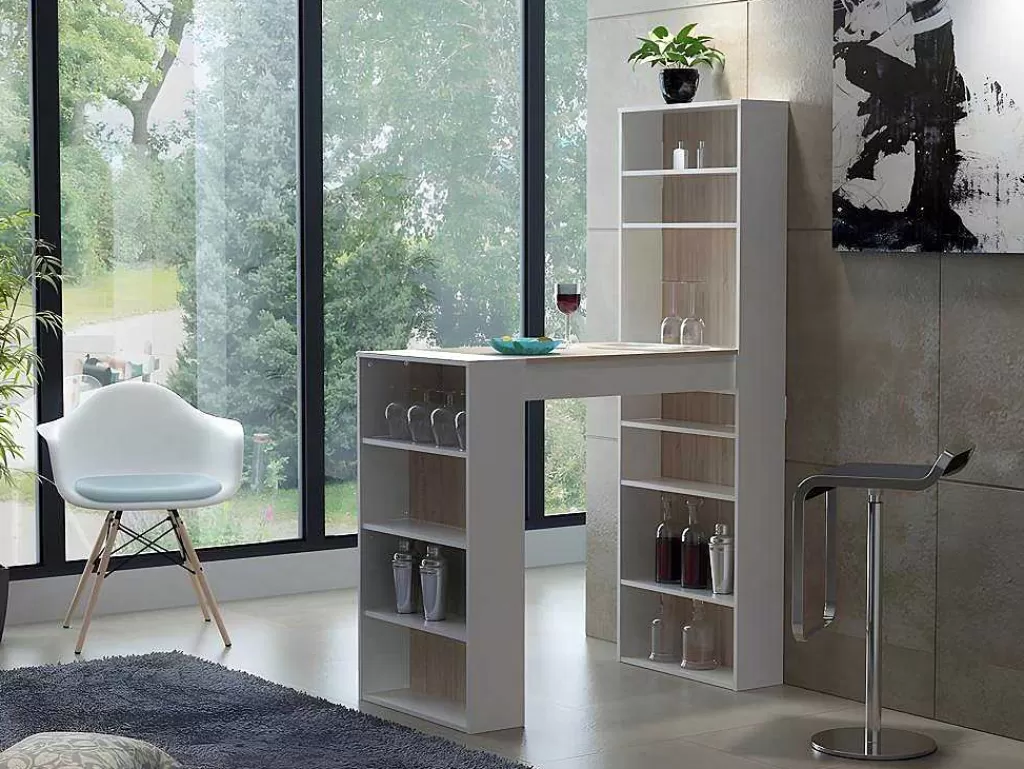 Móvel De Bar*Vente-unique Móvel De Bar Com Espacos De Arrumação Em Mdf Cor Natural E Branco - Skarn