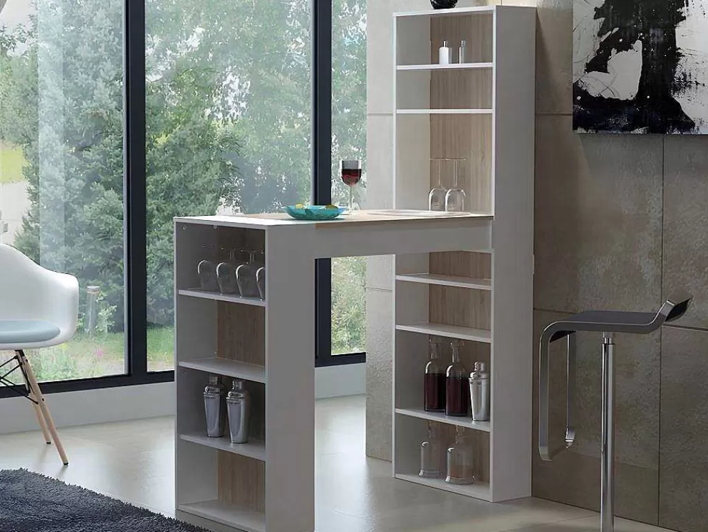 Móvel De Bar*Vente-unique Móvel De Bar Com Espacos De Arrumação Em Mdf Cor Natural E Branco - Skarn