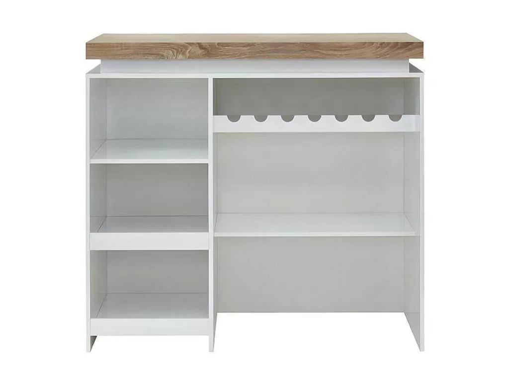 Móvel De Bar*Vente-unique Móvel De Bar Em Mdf Lacado A Branco A Leds De Cor Branco E Carvalho - Halo Ii