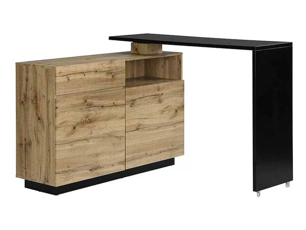Móvel De Bar*Vente-unique Móvel De Bar Giratorio Com 2 Portas, 1 Gaveta E 1 Nicho Em Mdf Cor Carvalho E Preto - Eldir