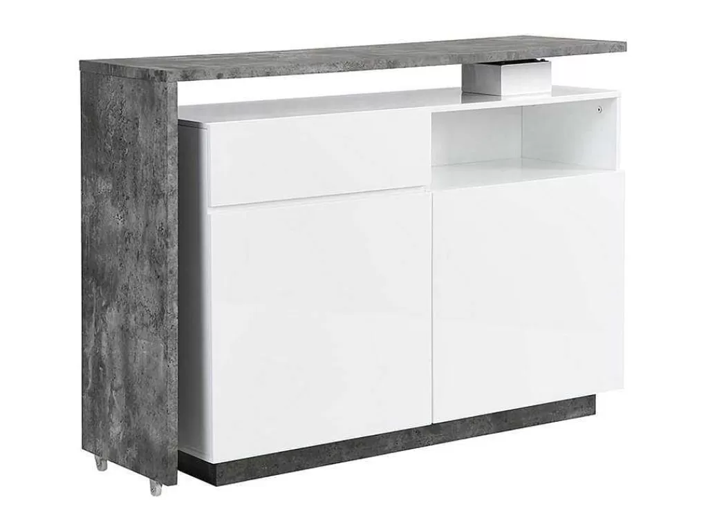 Móvel De Bar*Vente-unique Móvel De Bar Giratorio Com 2 Portas, 1 Gaveta E 1 Nicho Em Mdf Lacado A Branco E Cinza Cimento - Eldir