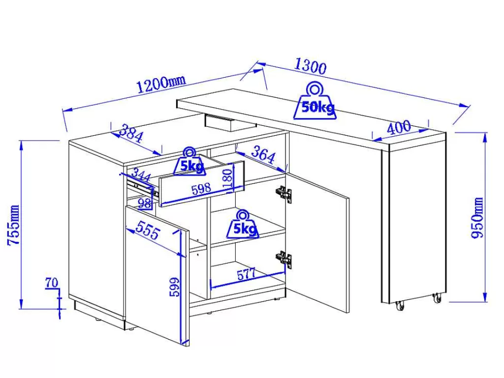 Móvel De Bar*Vente-unique Móvel De Bar Giratorio Com 2 Portas, 1 Gaveta E 1 Nicho Em Mdf Lacado A Branco E Cinza Cimento - Eldir