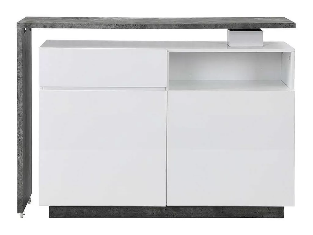 Móvel De Bar*Vente-unique Móvel De Bar Giratorio Com 2 Portas, 1 Gaveta E 1 Nicho Em Mdf Lacado A Branco E Cinza Cimento - Eldir