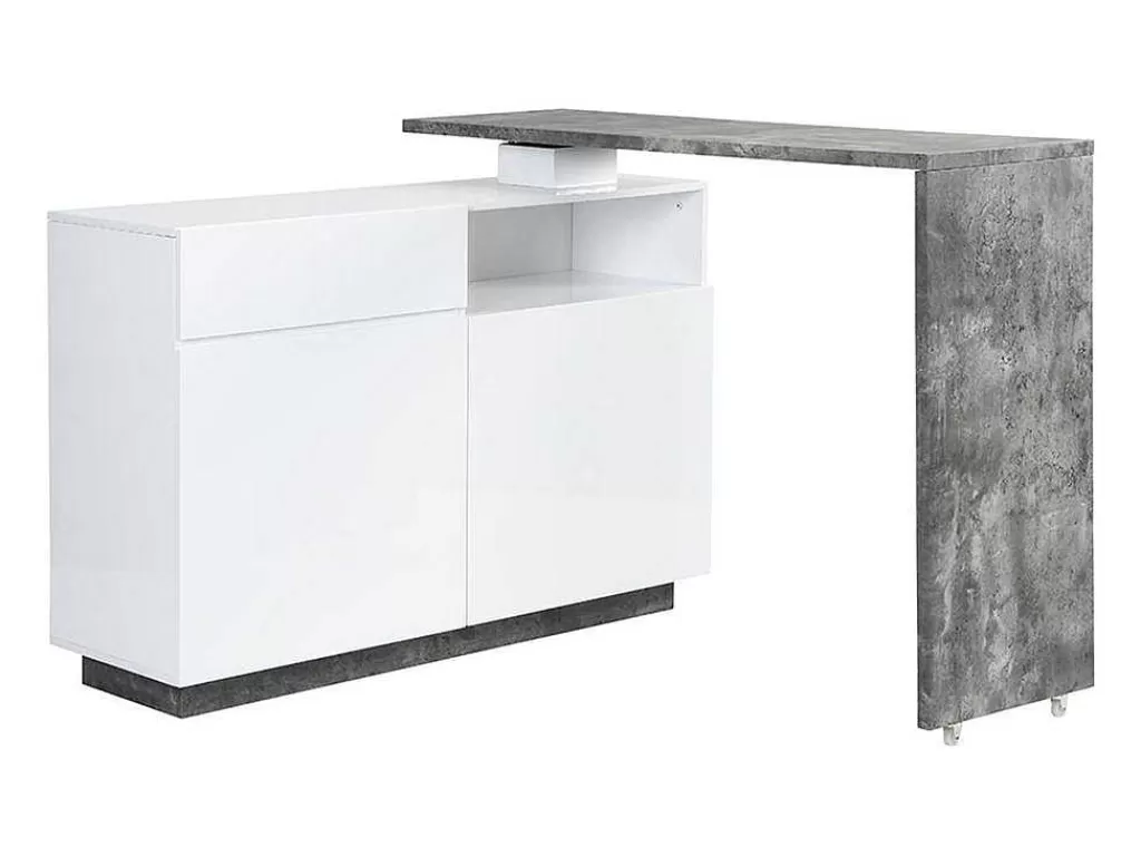 Móvel De Bar*Vente-unique Móvel De Bar Giratorio Com 2 Portas, 1 Gaveta E 1 Nicho Em Mdf Lacado A Branco E Cinza Cimento - Eldir
