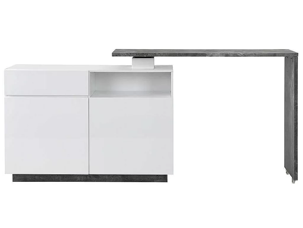 Móvel De Bar*Vente-unique Móvel De Bar Giratorio Com 2 Portas, 1 Gaveta E 1 Nicho Em Mdf Lacado A Branco E Cinza Cimento - Eldir