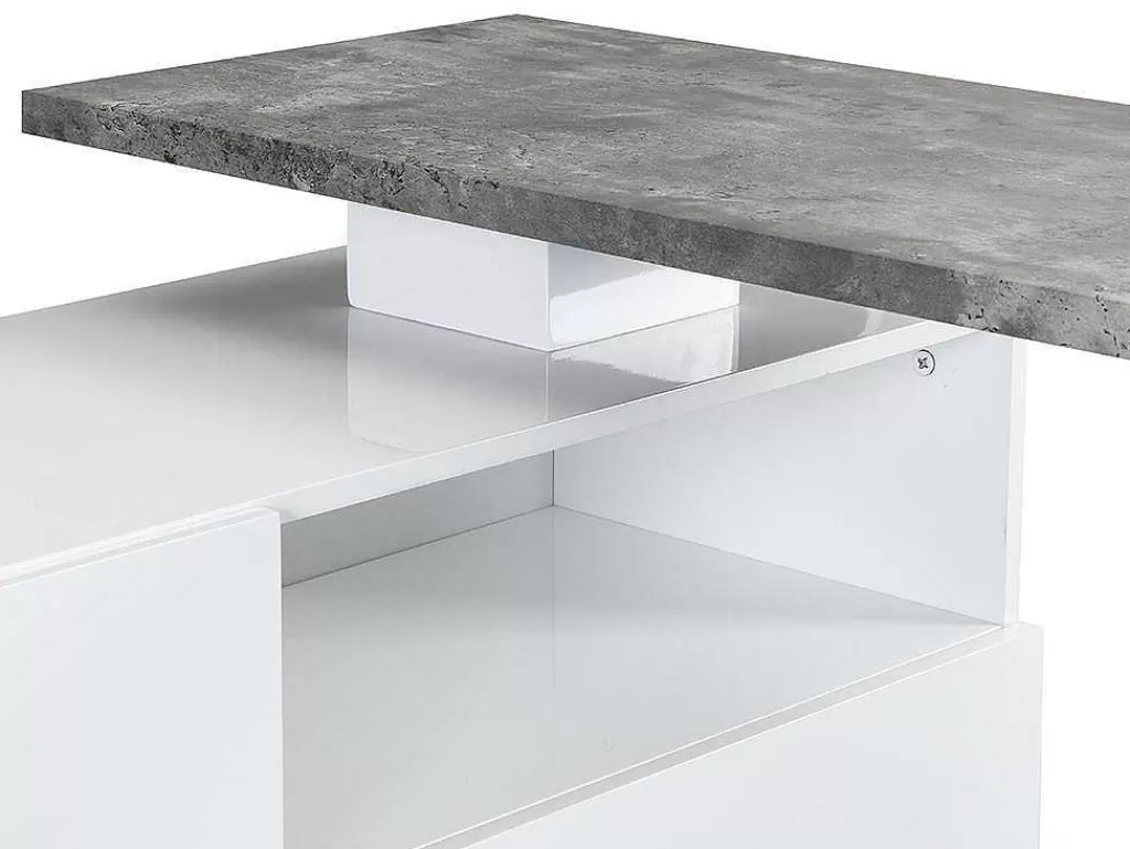 Móvel De Bar*Vente-unique Móvel De Bar Giratorio Com 2 Portas, 1 Gaveta E 1 Nicho Em Mdf Lacado A Branco E Cinza Cimento - Eldir