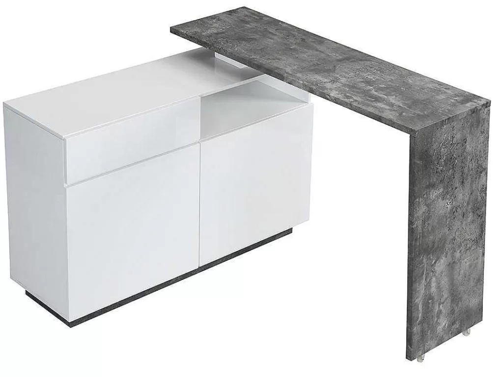 Móvel De Bar*Vente-unique Móvel De Bar Giratorio Com 2 Portas, 1 Gaveta E 1 Nicho Em Mdf Lacado A Branco E Cinza Cimento - Eldir