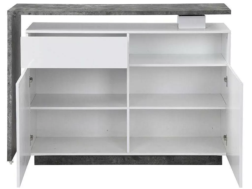 Móvel De Bar*Vente-unique Móvel De Bar Giratorio Com 2 Portas, 1 Gaveta E 1 Nicho Em Mdf Lacado A Branco E Cinza Cimento - Eldir