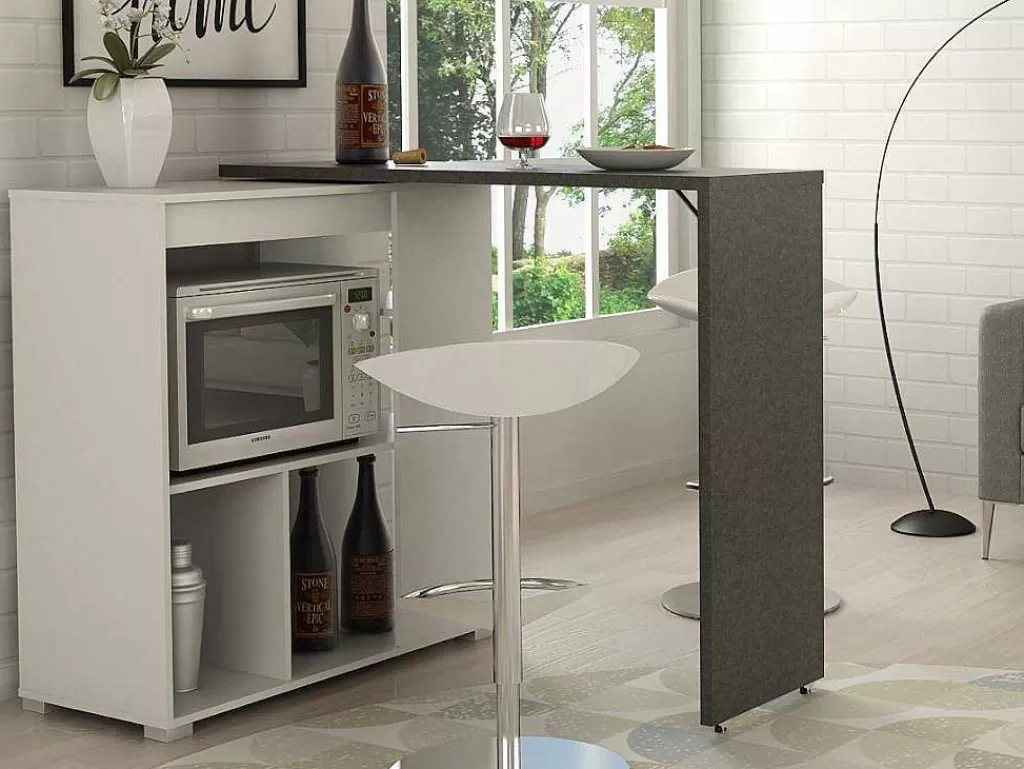 Móvel De Bar*Vente-unique Móvel De Bar Giratorio Saturne - Branco E Cinza Cimento