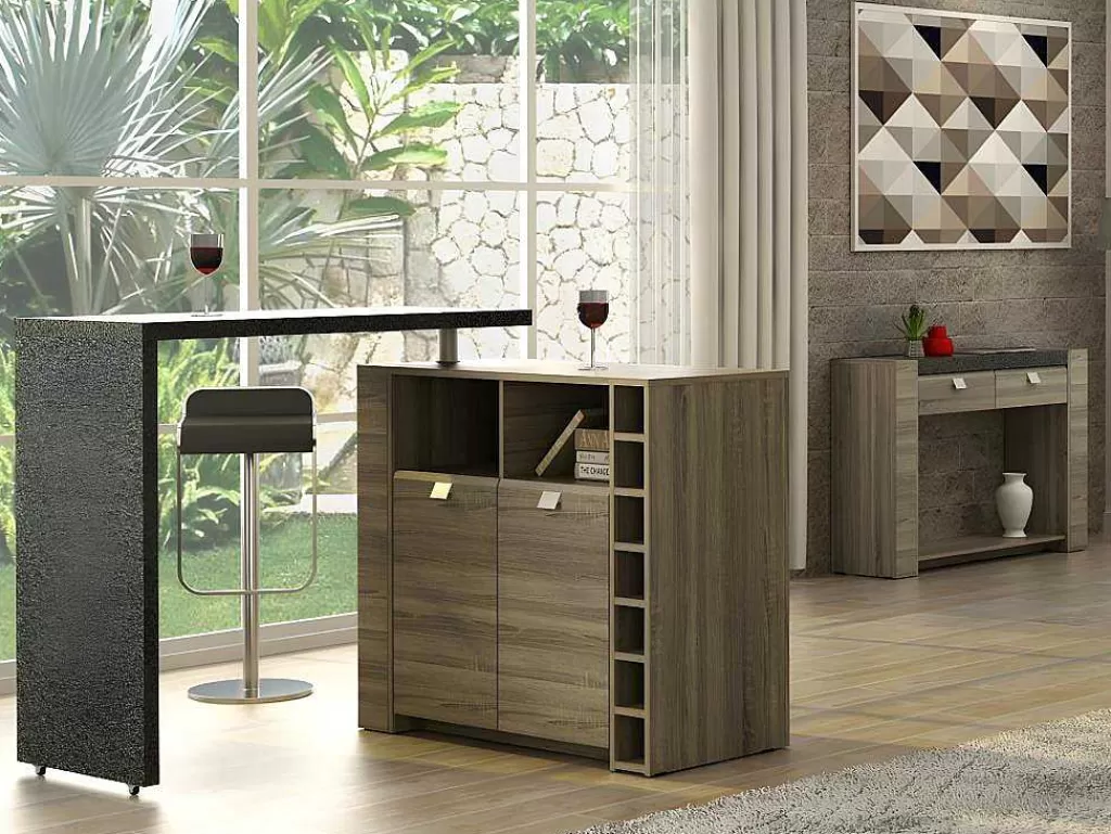 Móvel De Bar*Vente-unique Móvel De Bar Meteorite - 2 Portas E 2 Nichos - Mdf Tampo Efeito Granito