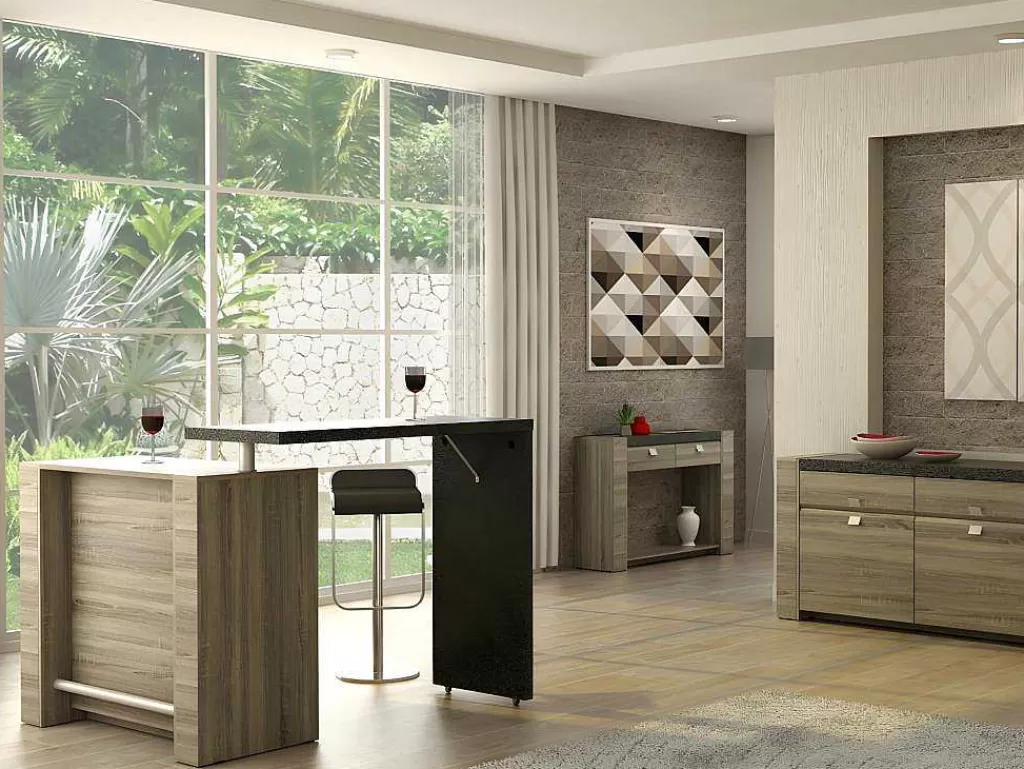 Móvel De Bar*Vente-unique Móvel De Bar Meteorite - 2 Portas E 2 Nichos - Mdf Tampo Efeito Granito