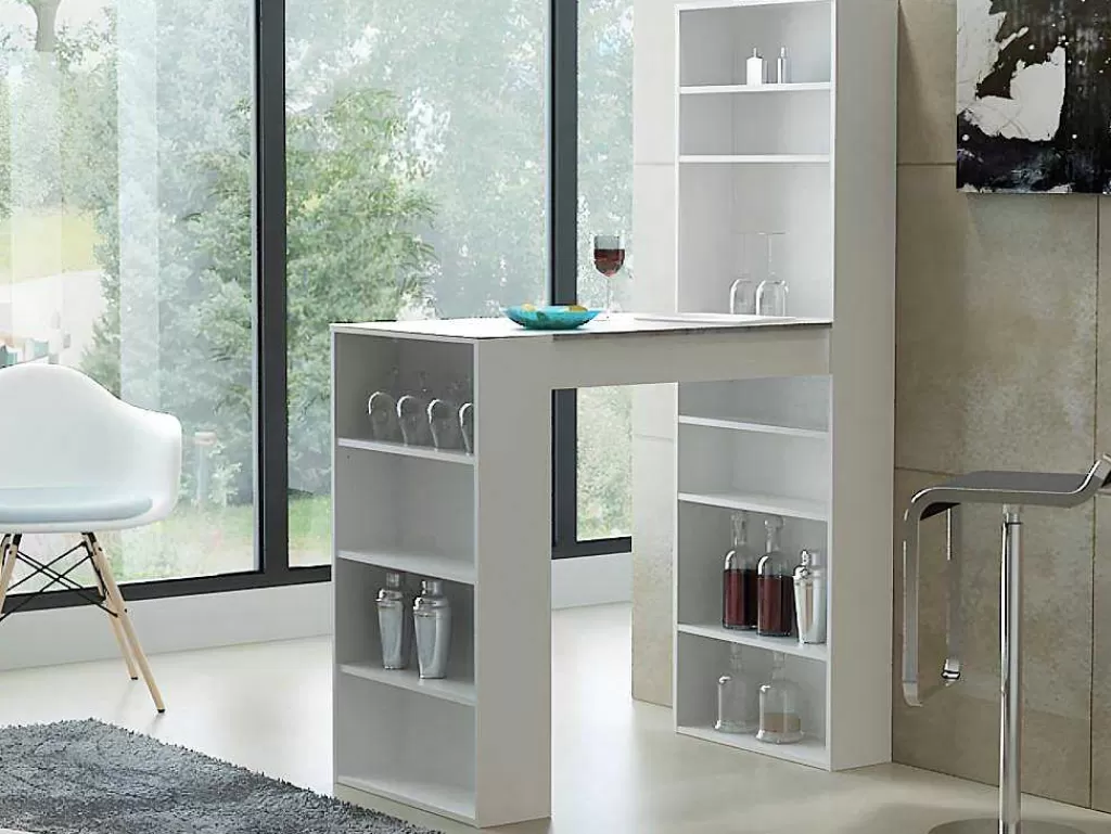 Móvel De Bar*Vente-unique Móvel De Bar Skarn - Branco E Tampo De Efeito Granito
