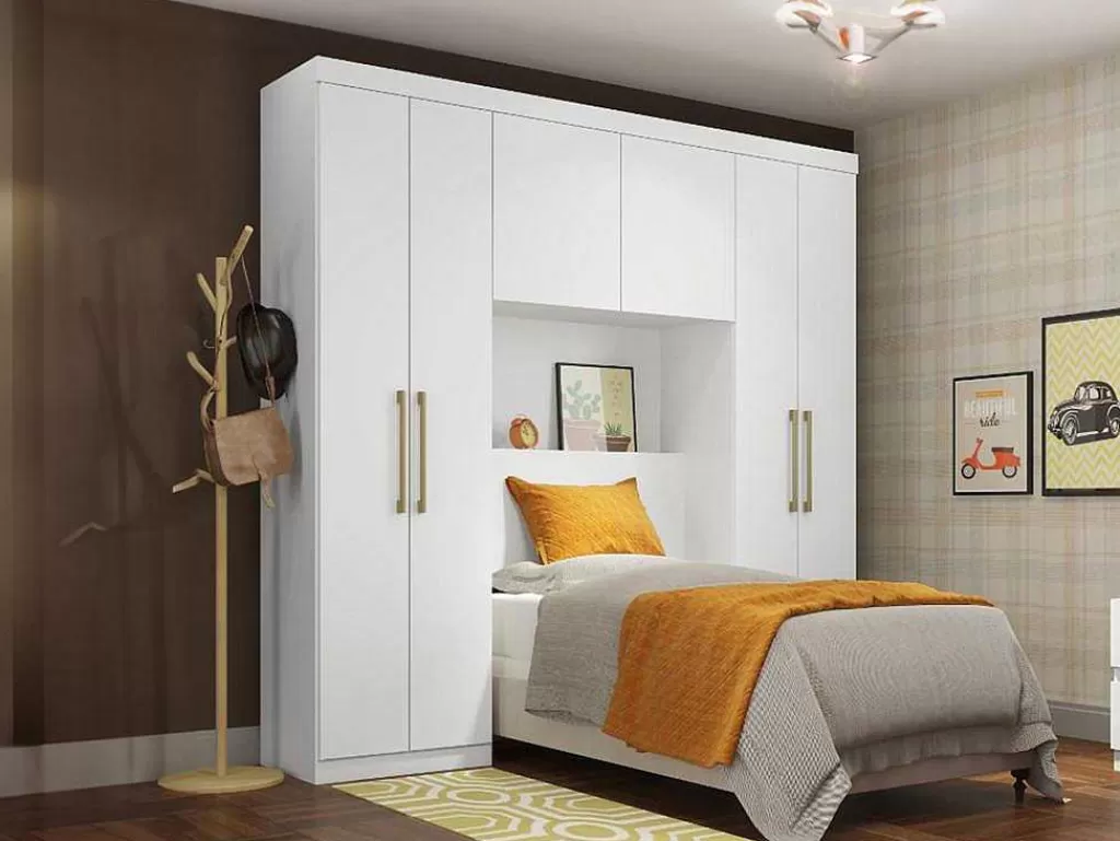Móvel Para Quarto De Crianças*Vente-unique Móvel De Cama Antero - 6 Portas - Com Armários E Gavetas - C 200 Cm - Branco