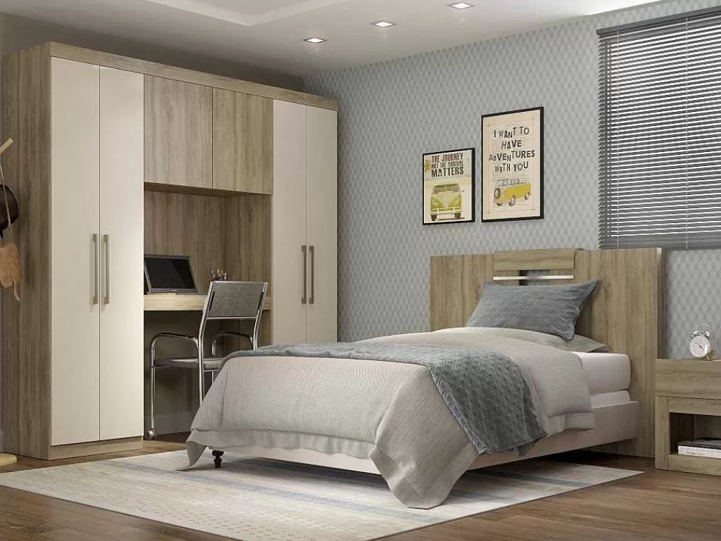 Cabeceira E Ponte De Cama*Vente-unique Móvel De Cama Antero - 6 Portas - Com Armários E Gavetas - C 200 Cm - Carvalho & Marfim