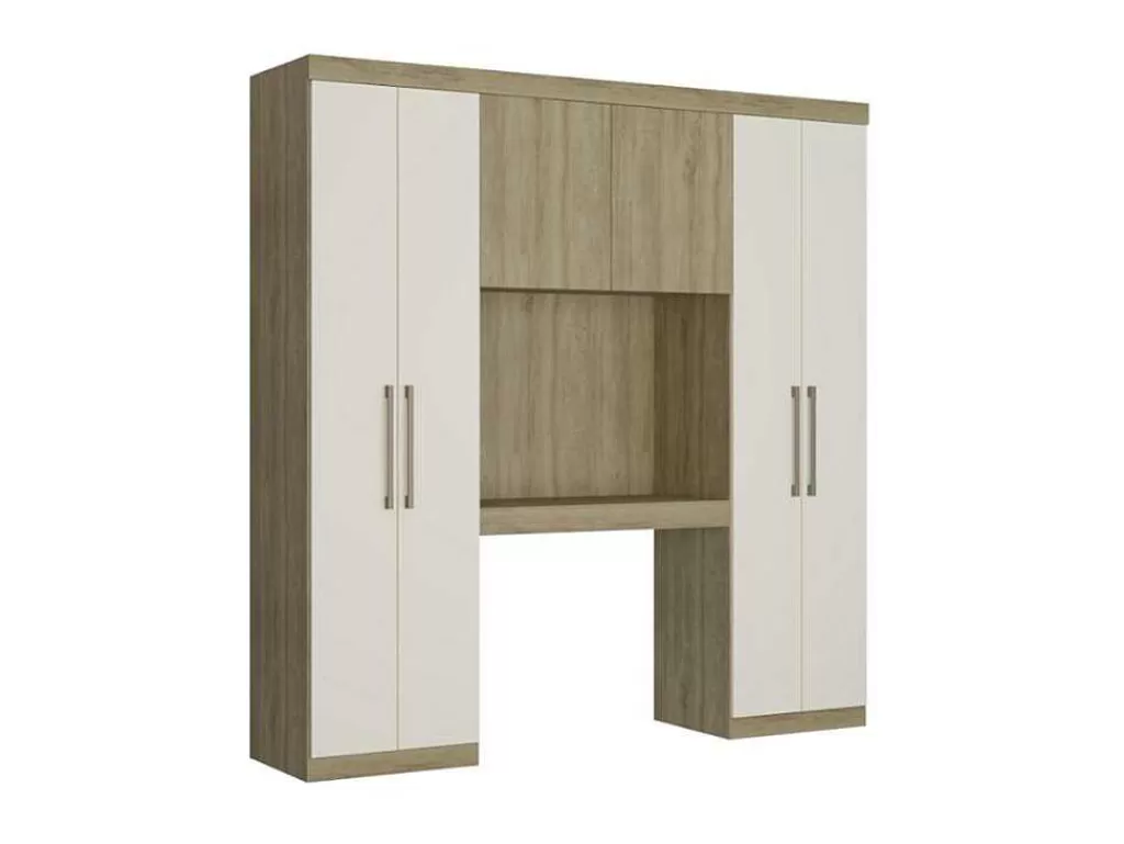 Cabeceira E Ponte De Cama*Vente-unique Móvel De Cama Antero - 6 Portas - Com Armários E Gavetas - C 200 Cm - Carvalho & Marfim
