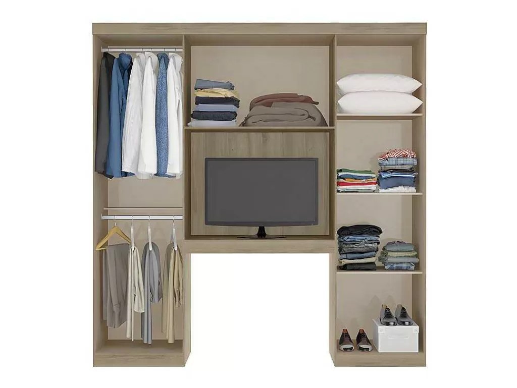 Cabeceira E Ponte De Cama*Vente-unique Móvel De Cama Antero - 6 Portas - Com Armários E Gavetas - C 200 Cm - Carvalho & Marfim