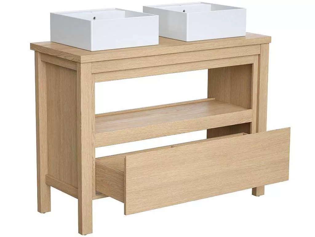 Móvel Lavatório Duplo*Vente-unique Móvel De Casa De Banho Com Lavatório Duplo De Pousar, Folha De Carvalho, 120 Cm - Cosmoti
