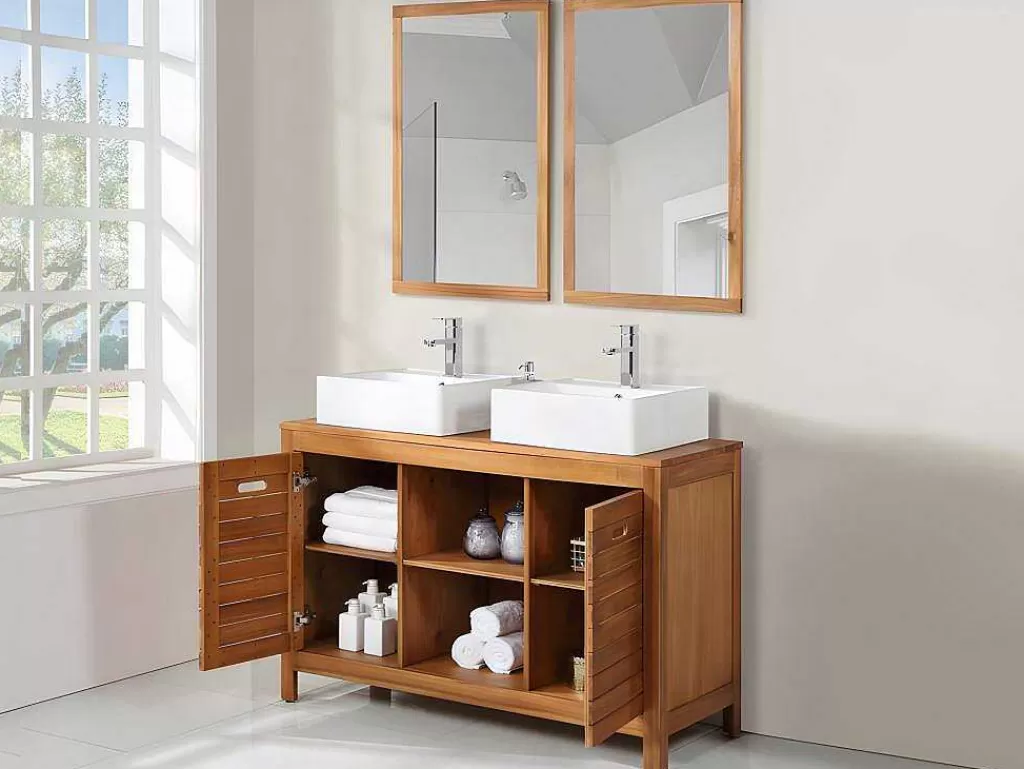Móvel Lavatório Duplo*Vente-unique Móvel De Casa De Banho Em Madeira De Acacia Com Lavatório Duplo E Espelhos De 130 Cm - Pulukan
