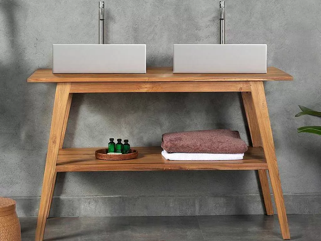Móvel Lavatório Duplo*Vente-unique Móvel De Casa De Banho Em Teca Com Lavatório Duplo De 120 Cm - Bobotsari