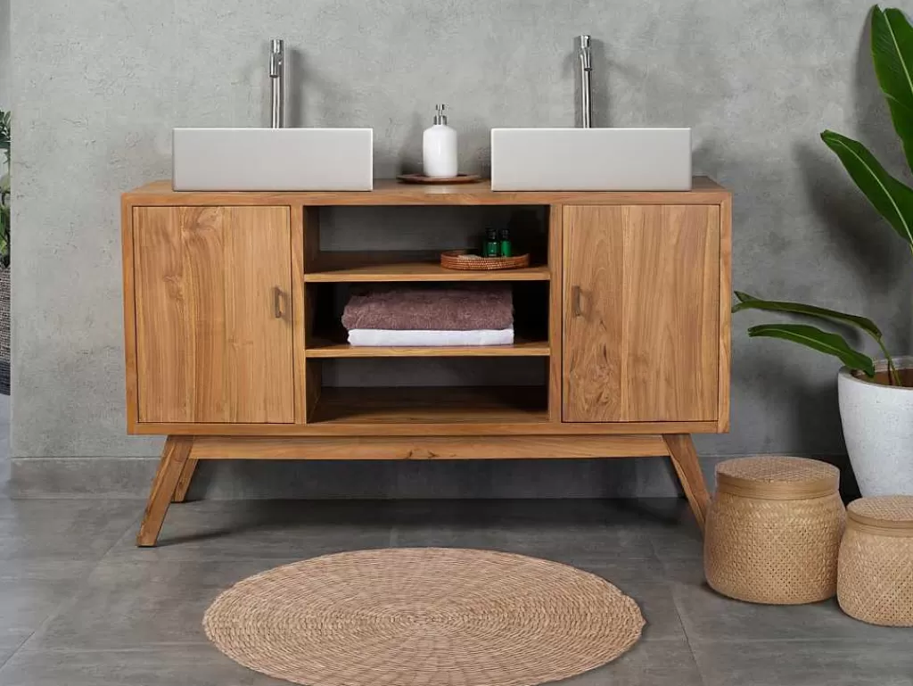 Móvel Lavatório Duplo*Vente-unique Móvel De Casa De Banho Em Teca Com Lavatório Duplo De 135 Cm - Gianyar