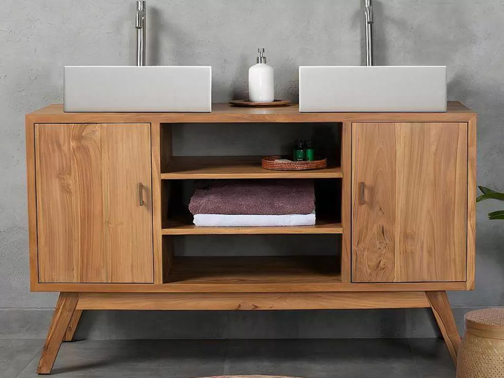 Móvel Lavatório Duplo*Vente-unique Móvel De Casa De Banho Em Teca Com Lavatório Duplo De 135 Cm - Gianyar
