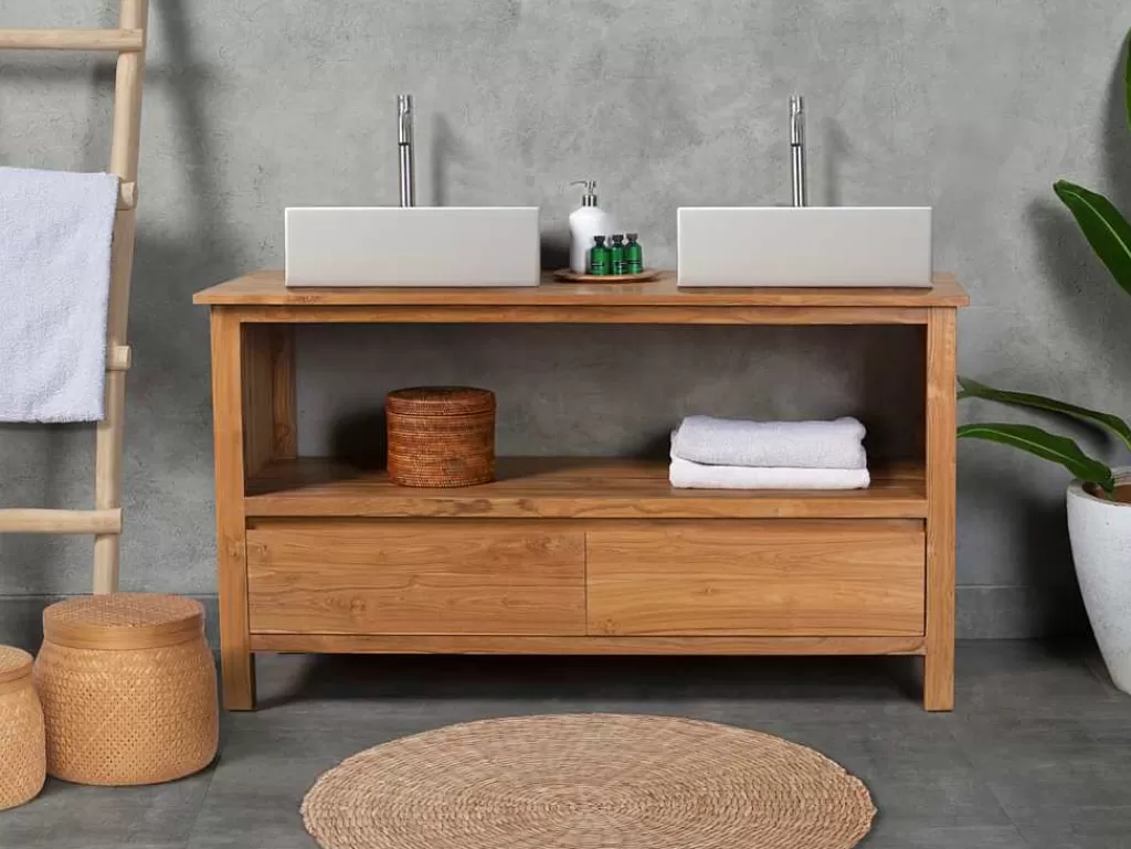 Móvel Lavatório Duplo*Vente-unique Móvel De Casa De Banho Em Teca Com Lavatório Duplo De 135 Cm - Ketapang