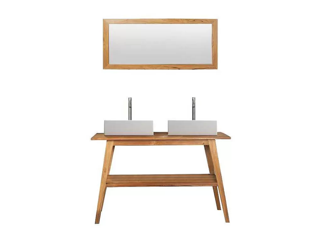 Móvel Lavatório Duplo*Vente-unique Móvel De Casa De Banho Em Teca Com Lavatório Duplo E Espelho De 120 Cm - Bobotsari