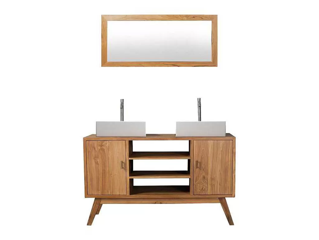 Móvel Lavatório Duplo*Vente-unique Móvel De Casa De Banho Em Teca Com Lavatório Duplo E Espelho De 135 Cm - Gianyar