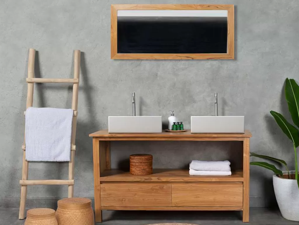 Móvel Lavatório Duplo*Vente-unique Móvel De Casa De Banho Em Teca Com Lavatório Duplo E Espelho De 135 Cm - Ketapang