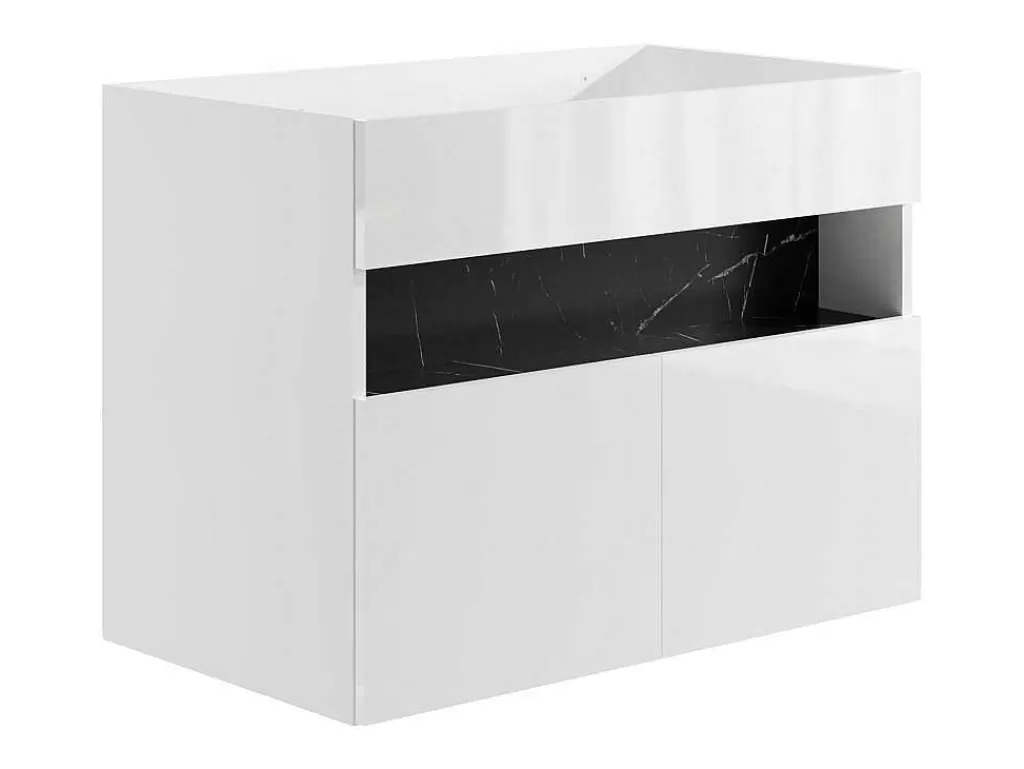 Móvel Para Lavatório*Vente-unique Móvel De Casa De Banho Para Colocar Sob O Lavatório Com Leds, Branco E Preto Efeito Marmore C80 Cm - Pozega