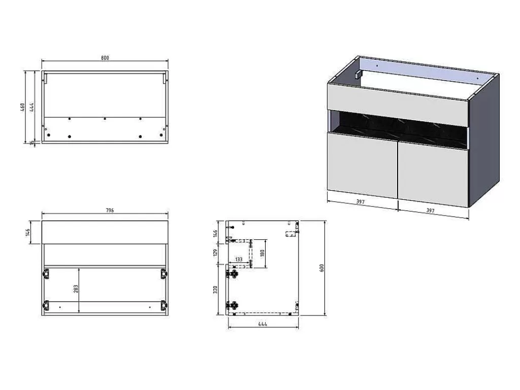 Móvel Para Lavatório*Vente-unique Móvel De Casa De Banho Para Colocar Sob O Lavatório Com Leds, Branco E Preto Efeito Marmore C80 Cm - Pozega