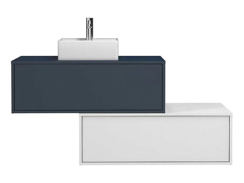 Móvel Lavatório Individual*Vente-unique Móvel De Casa De Banho Suspenso Azul-Escuro E Branco Lavatório Individual E Duas Gavetas - Teana Ii