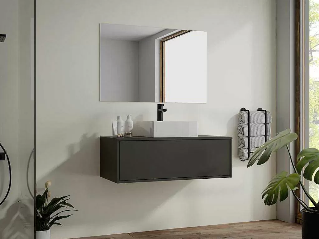 Móvel Lavatório Individual*Vente-unique Móvel De Casa De Banho Suspenso Cinza Antracite Com Lavatório Individual 94 Cm - Teana Ii